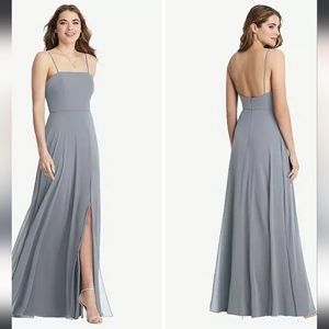 Lovely Elliot Square Neck Chiffon Maxi Dress With Front Slit In Platinum NWT 2
